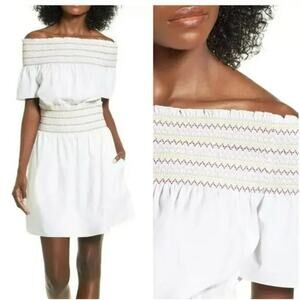 Rachel Antonoff Off-The-Shoulder Logan Dress in Ivory Stripes Women's Size S